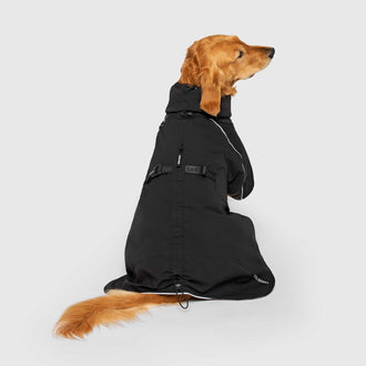 Complete Coverage Winter Coat in Black, Canada Pooch Dog Coat|| color::black|| size::24|| name:: Nala the Golden Retriever|| weight::60