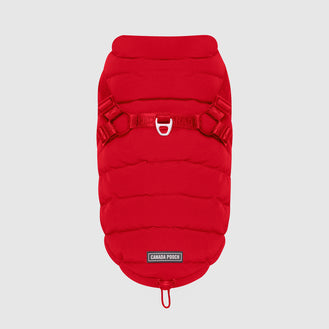 Harness Puffer Vest in Red, Canada Pooch Dog Parka|| color::red|| size::na