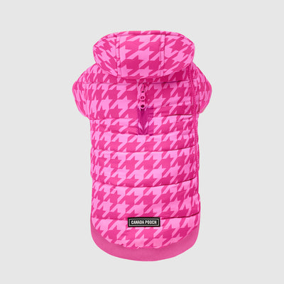 Prism Puffer in Pink Houndstooth, Canada Pooch Dog Parka|| color::pink-houndstooth|| size::na