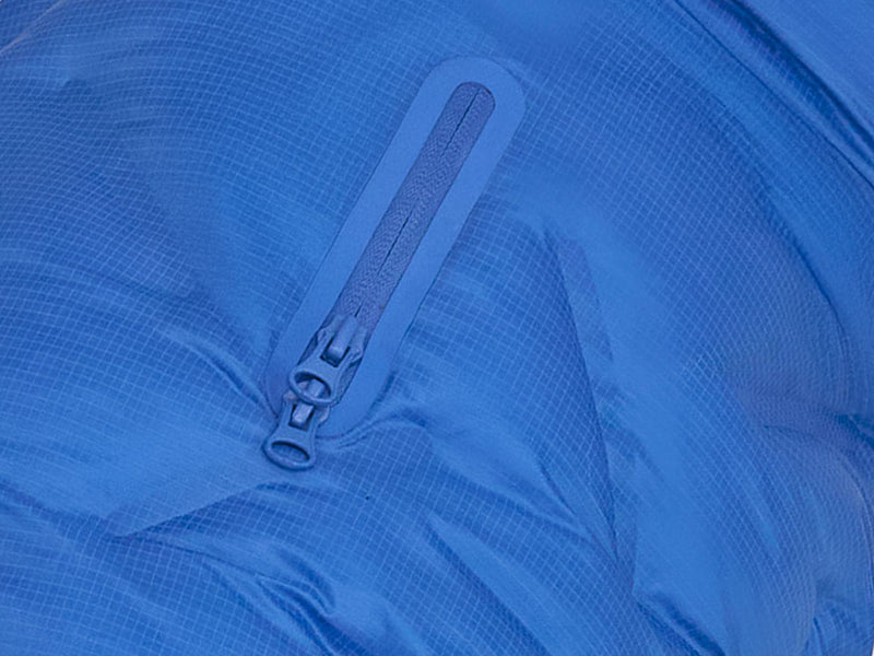 Close up details of the Waterproof Sport Puffer in electric blue from Canada Pooch