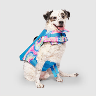 Wave Rider Life Vest in Tie Dye, Canada Pooch Life Jacket|| color::tie-dye|| size::L|| name:: Bernie the Mixed Rescue|| weight::35