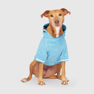 Beach Bum Towel Hoodie in Blue, Canada Pooch Dog Hoodie|| color::blue|| size::20|| name:: Adele the Mixed Rescue|| weight::55