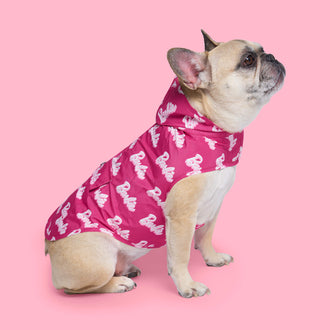 Barbie Pick Me Poncho in Logo Print, Canada Pooch Dog Raincoat|| color::logo-print|| size::14|| name:: Mini the French Bulldog|| weight::21