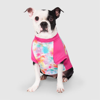 Sun Shield Tee in Tie Dye, Canada Pooch Dog T Shirt|| color::tie-dye|| size::18|| name:: Sushi the Boston Terrier|| weight::22